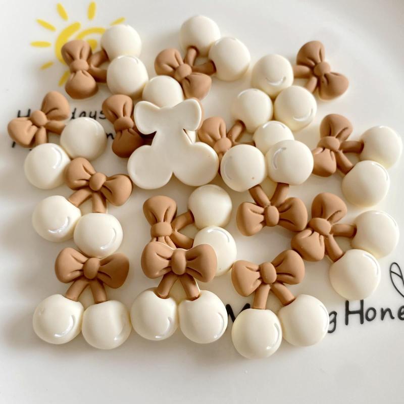 Set 10 Nút Thắt Hình Ly Cà Phê / Trà Sữa / Cherry / Nơ Diy Bằng Nhựa Resin Để Trang Trí Ốp Điện Thoại