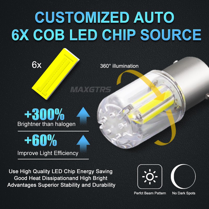 Set 2 bóng đèn MAXGTRS DRL tín hiệu đuôi xe hơi 1156 LED BA15S P21W S25 1157 BAY15D 12V 6000K tiện lợi