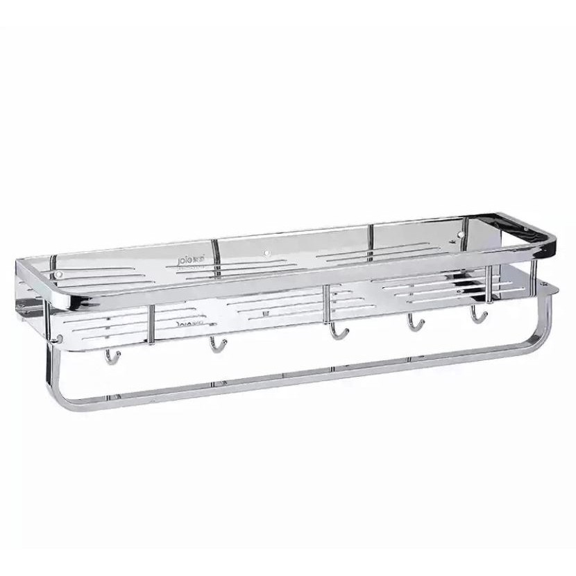 Kệ INOX 304 đa năng kèm thanh treo khăn móc tiện dụng dán tường