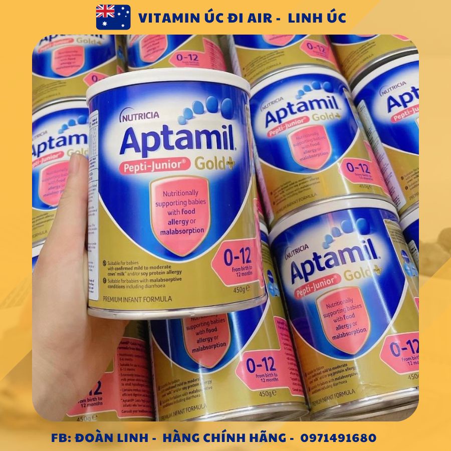 Sữa Aptamil Pepti Junior Gold Úc cho bé dị ứng đạm sữa bò 450gr, Hàng úc đi air, Date mới