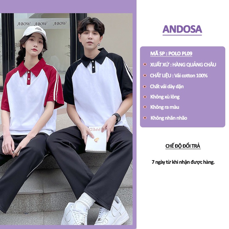 Áo polo cặp đôi nam nữ unisex đẹp form rộng tay lỡ cổ bẻ hàng Quảng Châu ANDOSA PL09