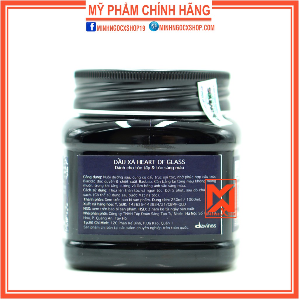 Dầu xả chuyên dụng cho tóc tẩy - tóc sáng màu DAVINES HEART OF GLASS 250ml chính hãng