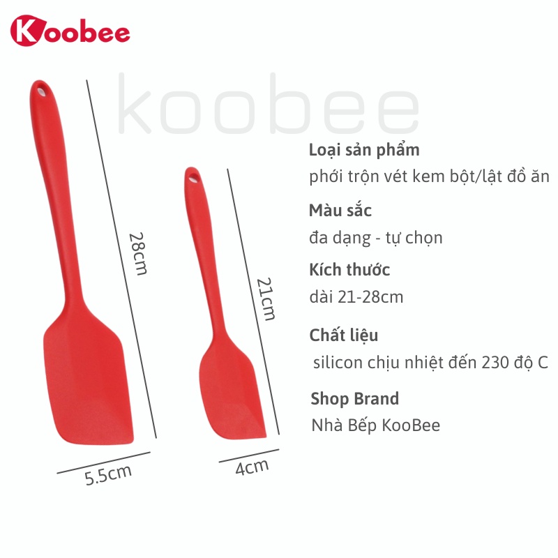 Phới trộn bột spatula silicon chịu nhiệt, đúc liền dùng để đánh bột, vét kem, đảo lật thức ăn KooBee (PKB03)