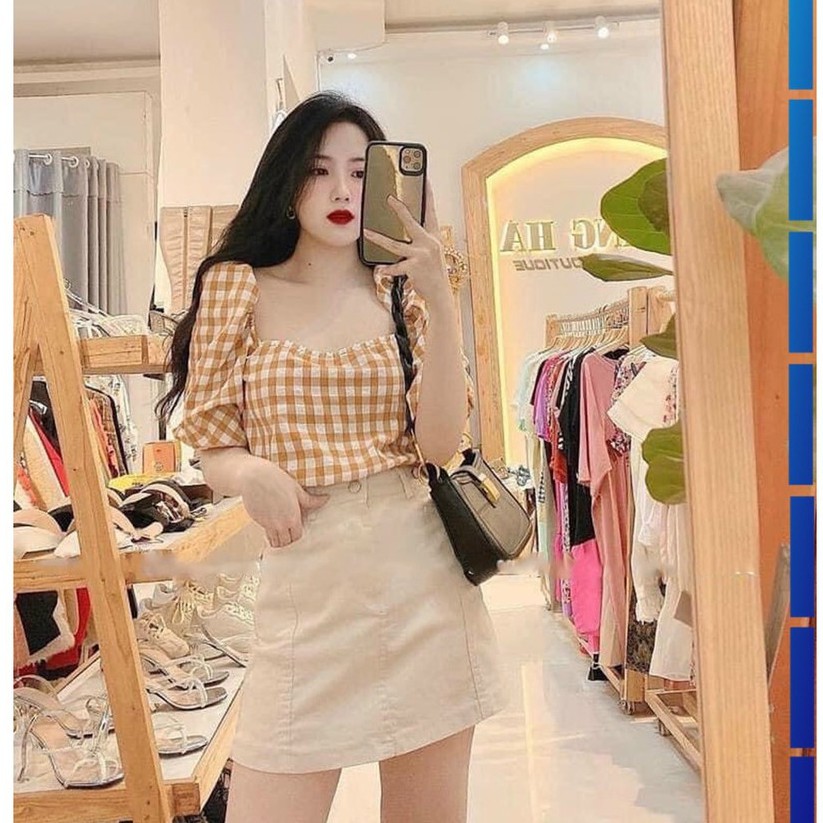 ( ẢNH THẬT ) - SET CROPTOP TAY BỒNG KÈM CHÂN VÁY CHỮ A KAKI CỰC NỮ TÍNH CHẤT ĐẸP ĐI CHƠI DU LỊCH