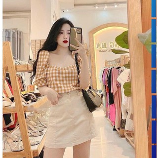 ( ẢNH THẬT ) - SET CROPTOP TAY BỒNG KÈM CHÂN VÁY CHỮ A KAKI CỰC NỮ TÍNH CHẤT ĐẸP ĐI CHƠI DU LỊCH