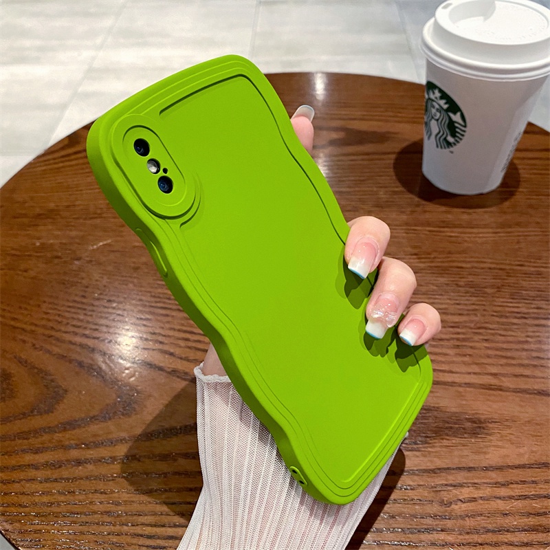Ốp Điện Thoại Màu Kẹo Trơn Viền Gợn Sóng Sang Trọng Chống Sốc Cho iPhone x xs max xr 11 Pro max 12 Pro 7 8 Plus
