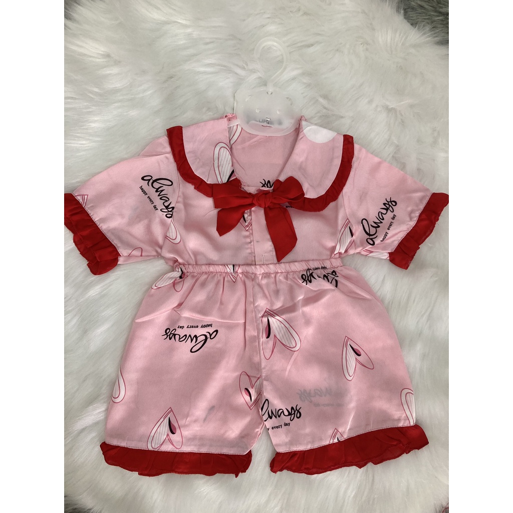 Bộ pijama lụa cộc tay cho bé gái