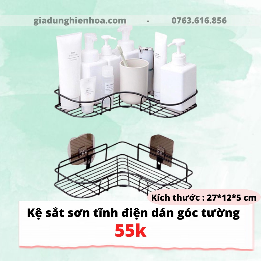 Kệ góc nhà tắm phun sơn tĩnh điện dán tường siêu dính trong nhà tắm, nhà bếp tiện dụng