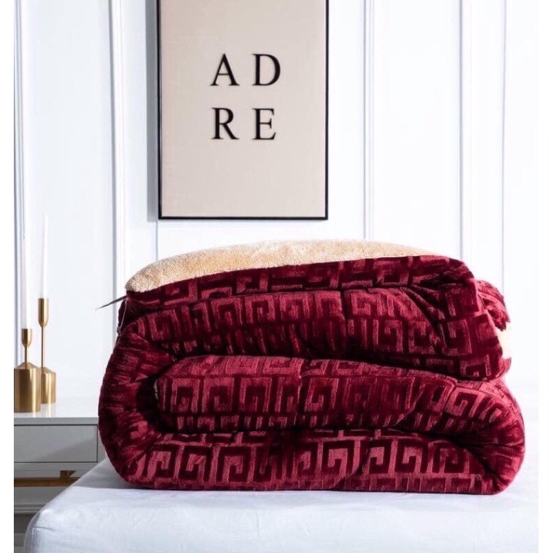 Chăn Lông Cừu LUXURY Chữ Vạn 3,3kg_Chăn Đại Hàn Siêu Ấm_ Hàng Cao Cấp Xuất Khẩu