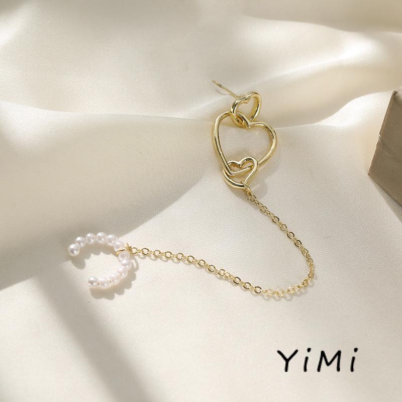 Bông tai kẹp vàng / bạc nữ đính trái tim tua rua