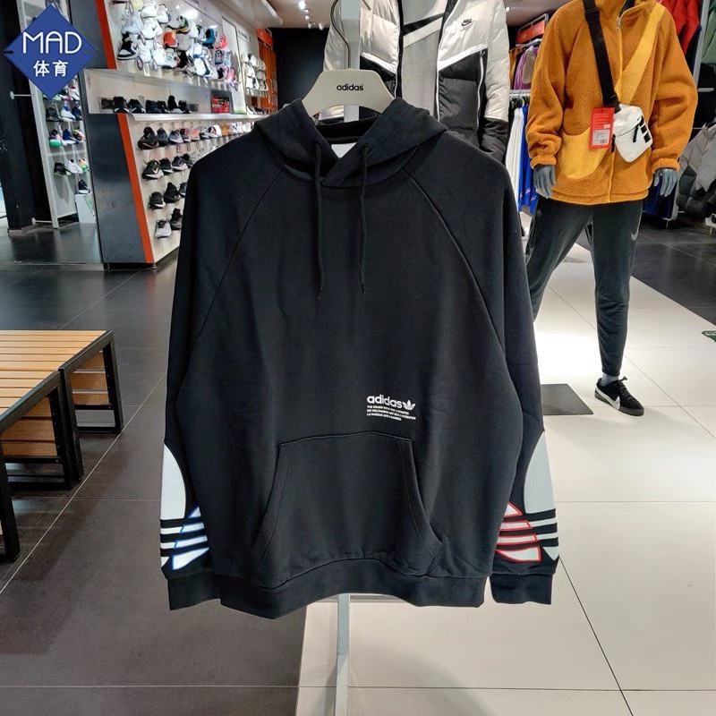 ANU468 ÁO ĐÔI HOODIE ĐEN TAY LOGO TRẮNG CHO NAM NỮ