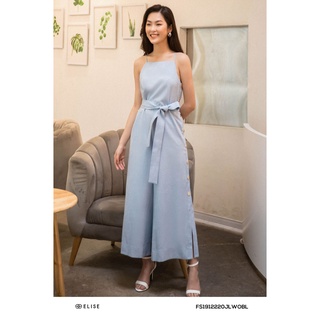 Bộ jumpsuit xanh vân đai eo thiết kế Elise FS1912220JLWOBL