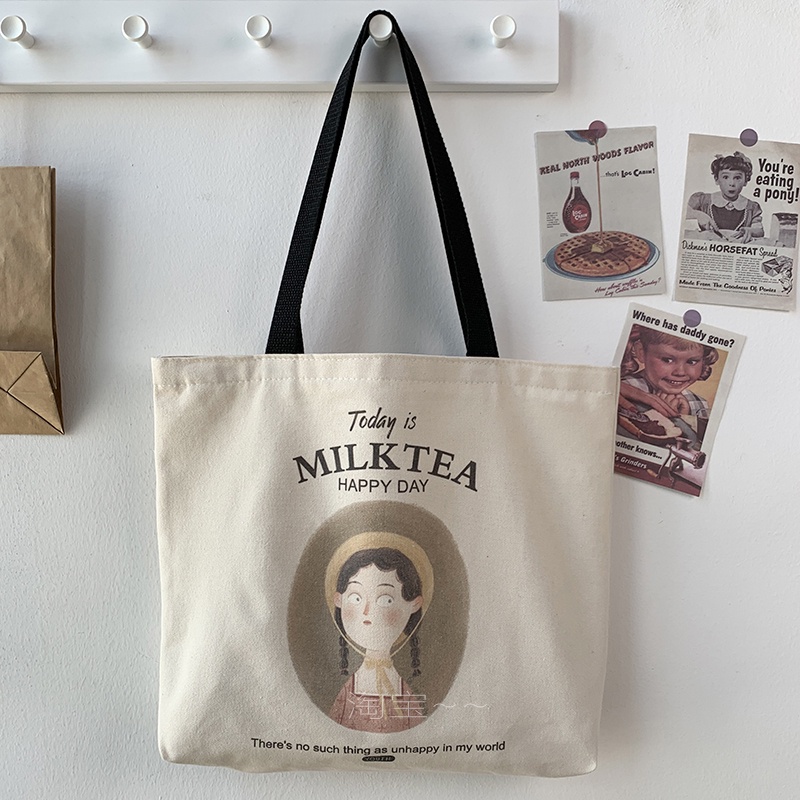 Túi Xách Đeo Vai Vải Bạt Cỡ Lớn In Hình One-Đàn Phong Cách Nhật Bản Dành Cho Nữ 2021