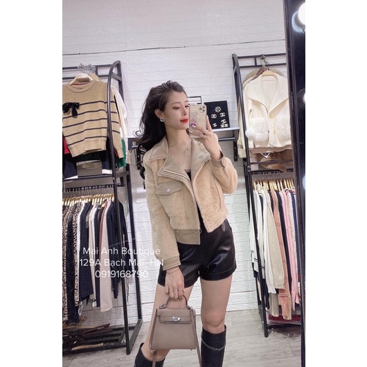 Áo Dạ Lông Mịn Pha Cổ Da Hàng Quảng Châu Loại 1
