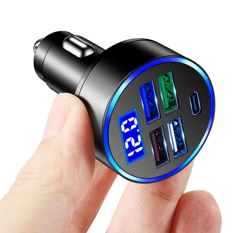 Bộ Sạc Nhanh 4 Cổng USB Loại C Có Màn Hình Kỹ Thuật Số Cho Xe Hơi