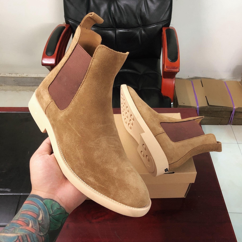 Giầy Chelsea Boots da lộn sịn xò Tan Sữa,Đen,Nâu thích hợp với quần jeans,âu