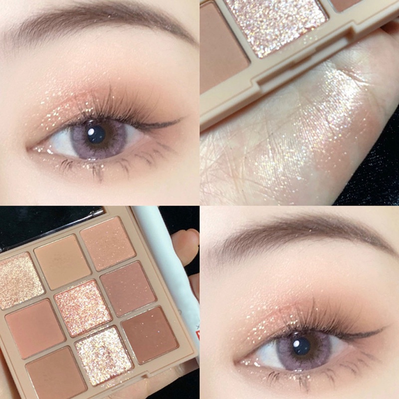 [Hàng mới về] Bảng phấn mắt 9 màu tông nude và lì lấp lánh hợp mốt thời trang