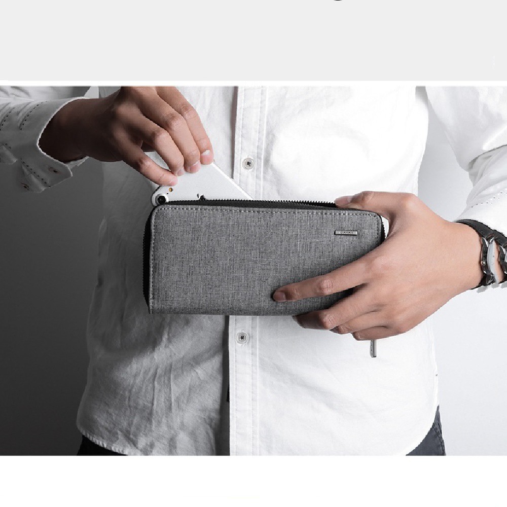 Ví dài nam cầm tay kaka ví nam chất liệu vải jeans cao cấp 2 màu đen xám cao cấp