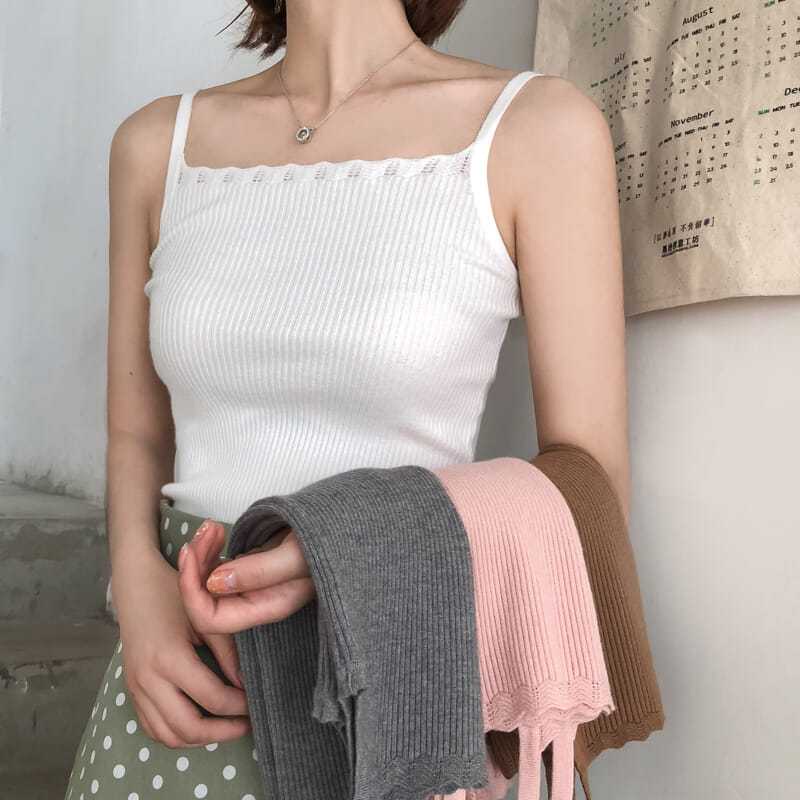 Áo Hai Dây Mỏng Mùa Hè Ôm Dáng Kiểu Gợn Sóng Phong Cách Mới Cho Nữ
