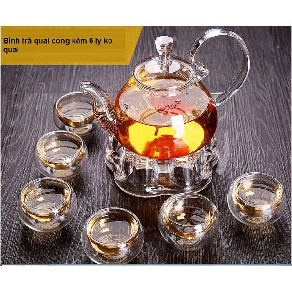 Bộ Ấm Trà Tết Tặng Kèm 5 Nến Tealight Bình Trà Hoa Cúc Thủy Tinh 6 Chén Dung Tích 600 Ml Có Đế Nến Chịu Nhiệt Có Lõi Lọc