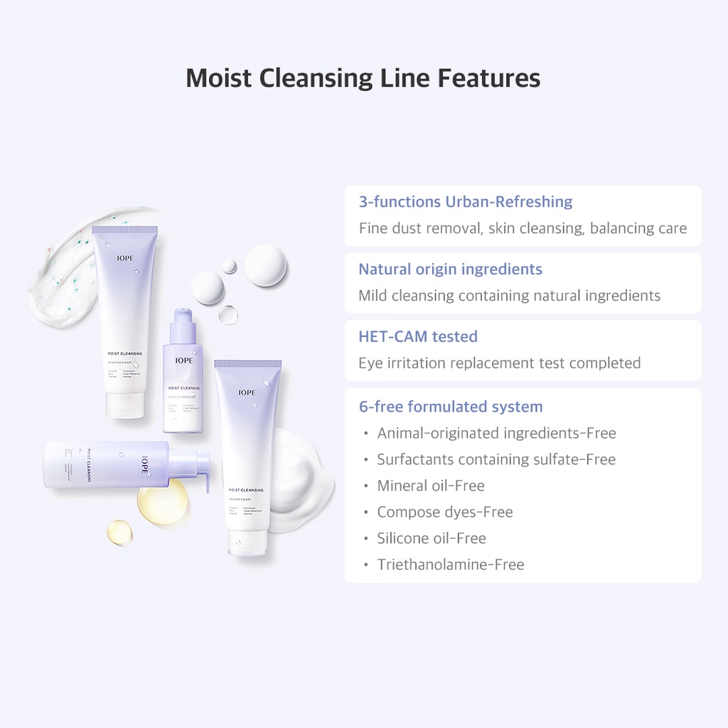 IOPE Moist Cleansing Whipping Foam / Cleansing Oil - To Enrich Skin's Moisture, 3-Functions Urban Refreshing™ Cleanser