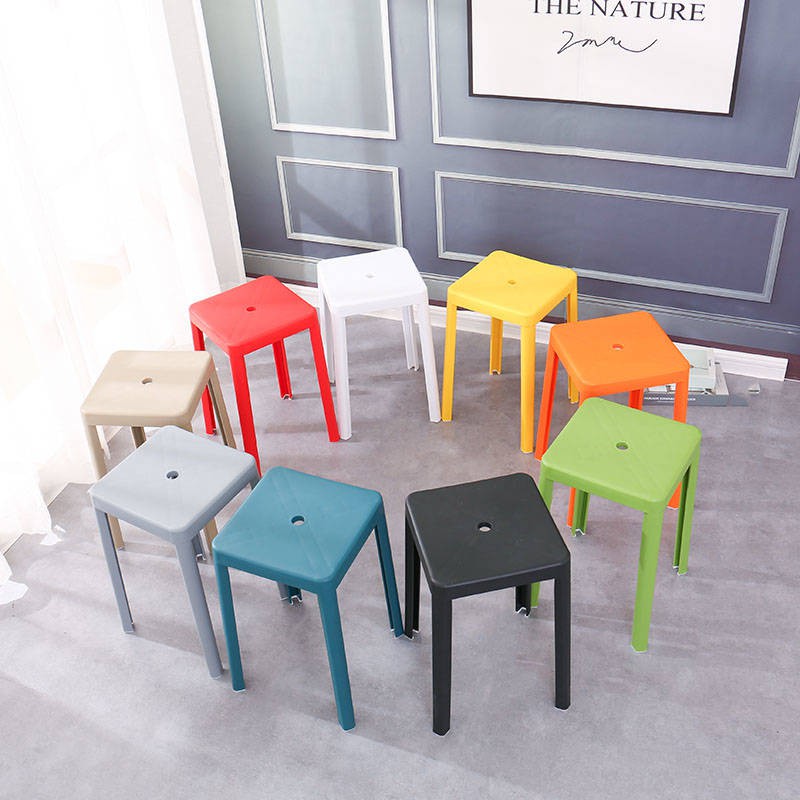 Bạc nhựa Bắc Âu dày Ăn tối cao cấp Băng ghế cao hiện đại Thời trang sáng tạo Square Square Stool Ghế cao