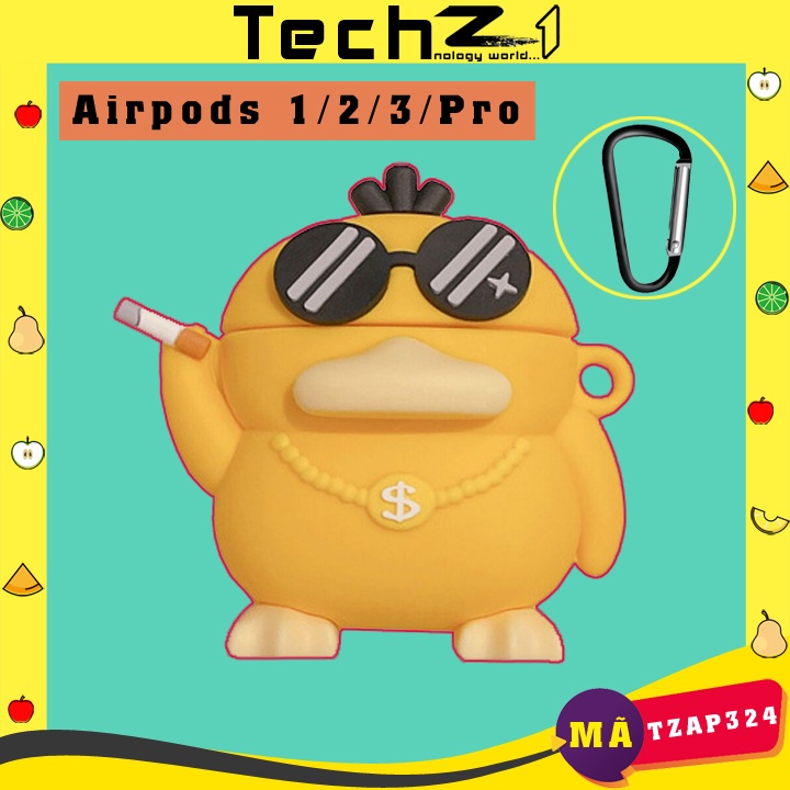 Case Airpods 1/2/3/Pro Vịt Dân Chơi, Ốp Airpods Phong Cách Ngầu Đét Đèn Đẹt - Mã TZAP324