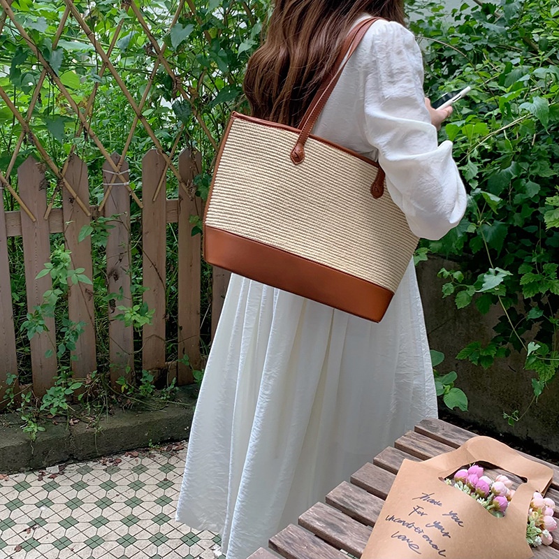 Túi rơm đeo vai IELGY sức chứa lớn phong cách cổ điển chất lượng cao cho nữ