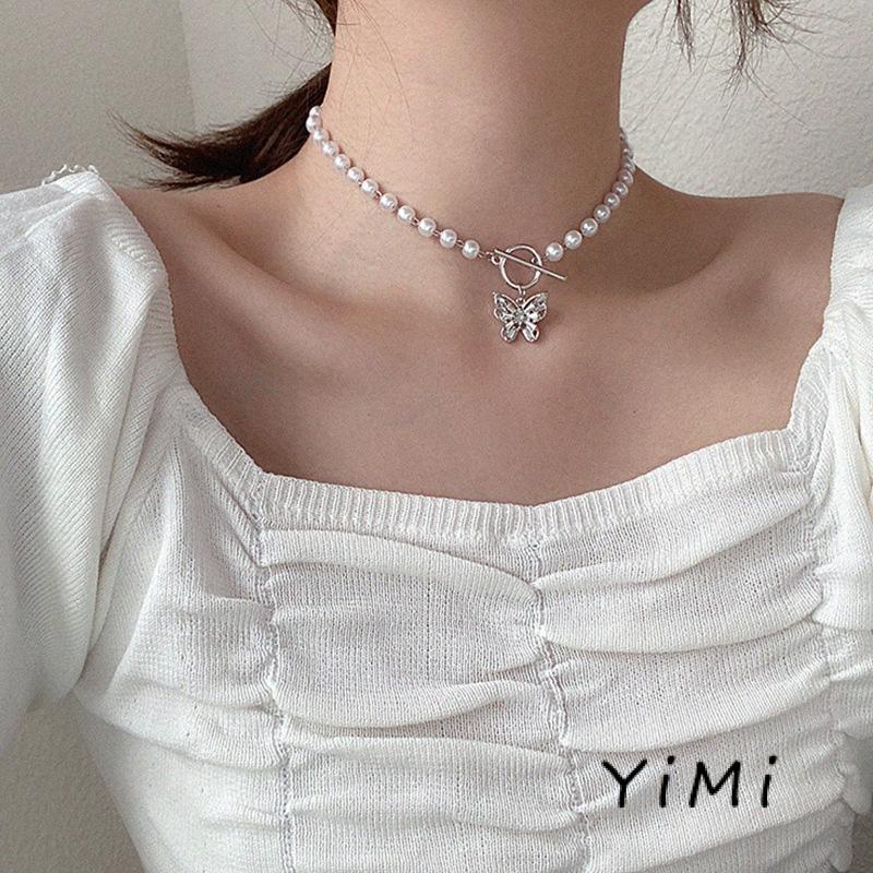 Vòng cổ mặt hình bướm phối ngọc trai nhân tạo thời trang Hàn Quốc