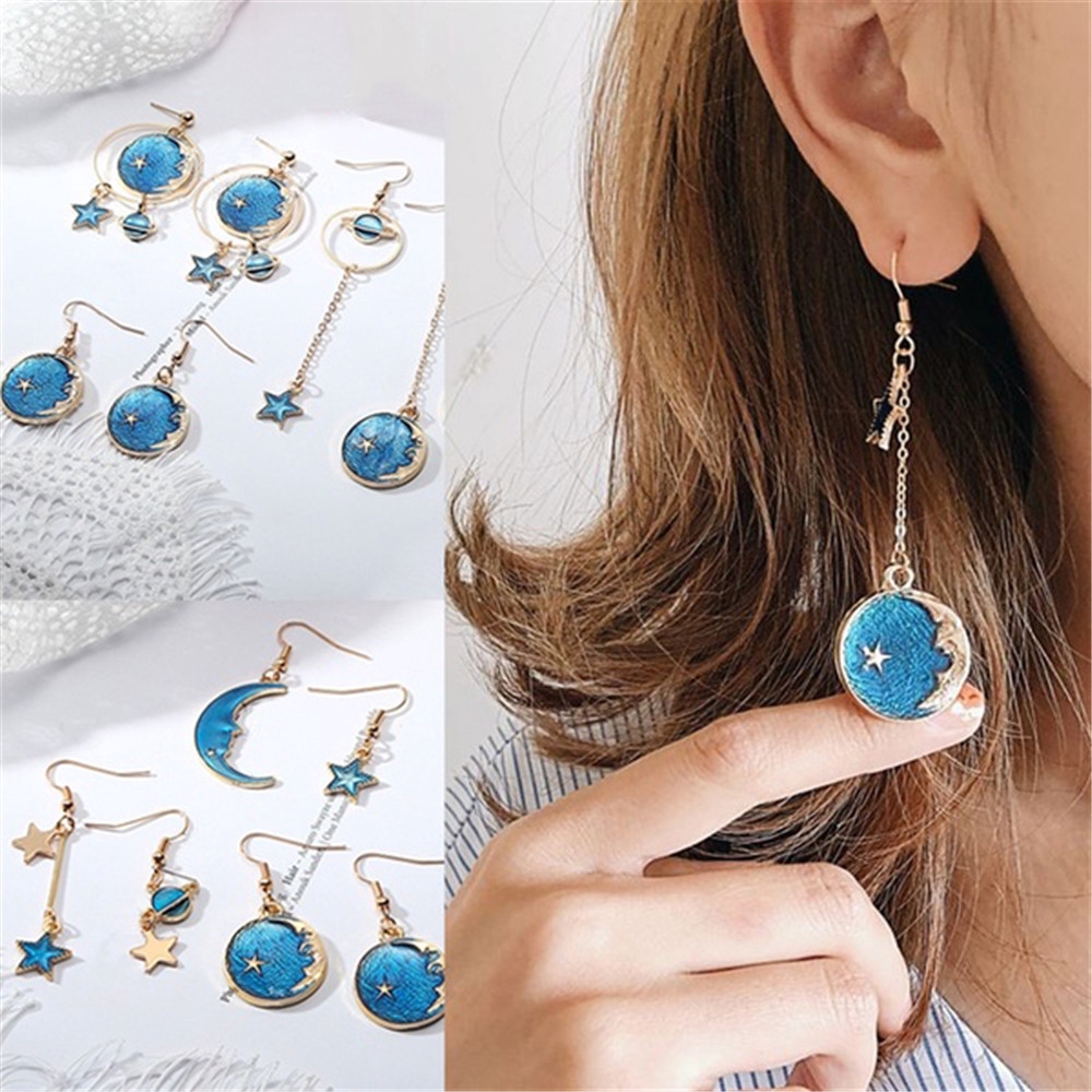 Khuyên tai hợp kim hình sao và trăng độc đáo cho nữ