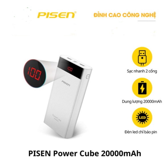 Sạc dự phòng Pisen Power CUBE 20000mAh - Hàng chính hãng
