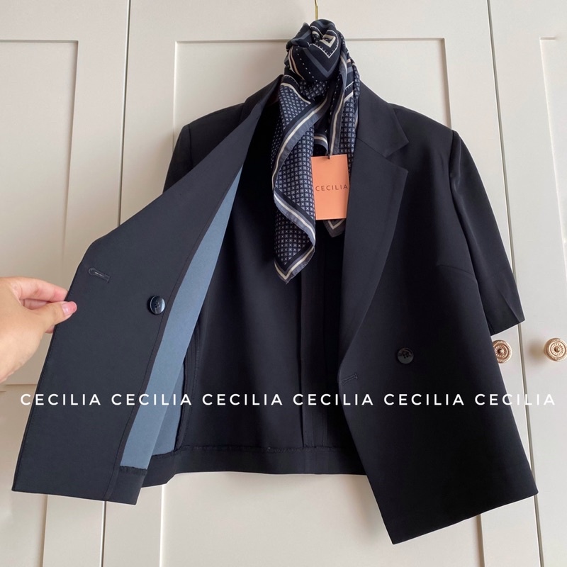 Set áo blazer nữ tay ngắn 1 lớp CECILIA Design - thiết kế CLEMENTINE (Ảnh thật) dáng suông cổ vest cộc tay, quần baggy | BigBuy360 - bigbuy360.vn