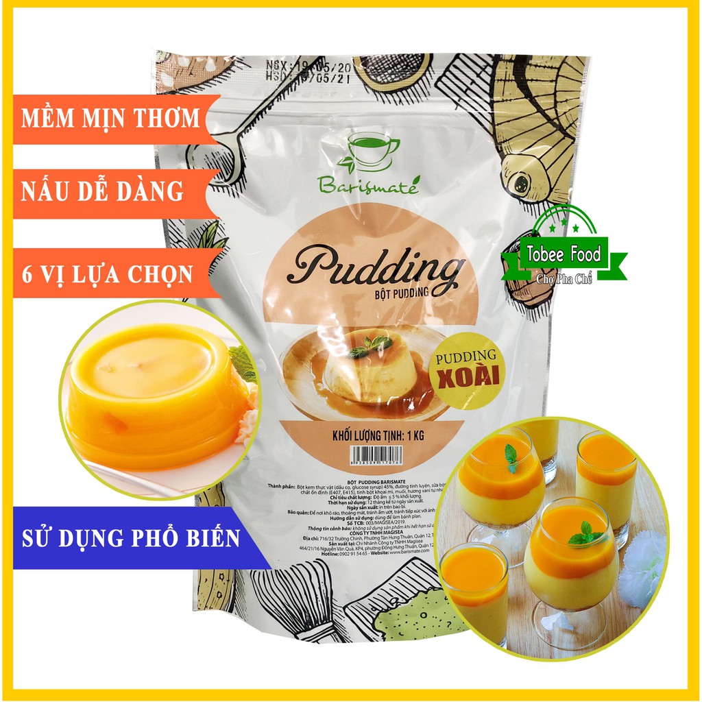 Bột Bánh Plan Rau Câu Pudding Barismate 1Kg (Trứng, Khoai Môn, Matcha, Socola, Dưa Lưới, Xoài)