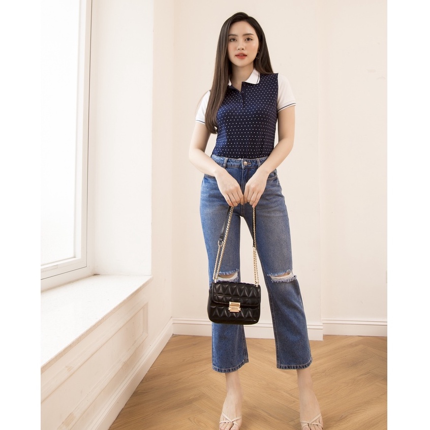 Quần Jeans Nữ Dáng Dài Ống Vảy Rách Gối Genviet Jeans Loe Nhẹ Cạp Cao XQ124J1298
