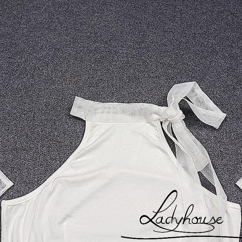 LDDWomen Casual Crop Tops, Solid Color Mock Neck Slim-Fit Bandage Tops with Sleeves, White