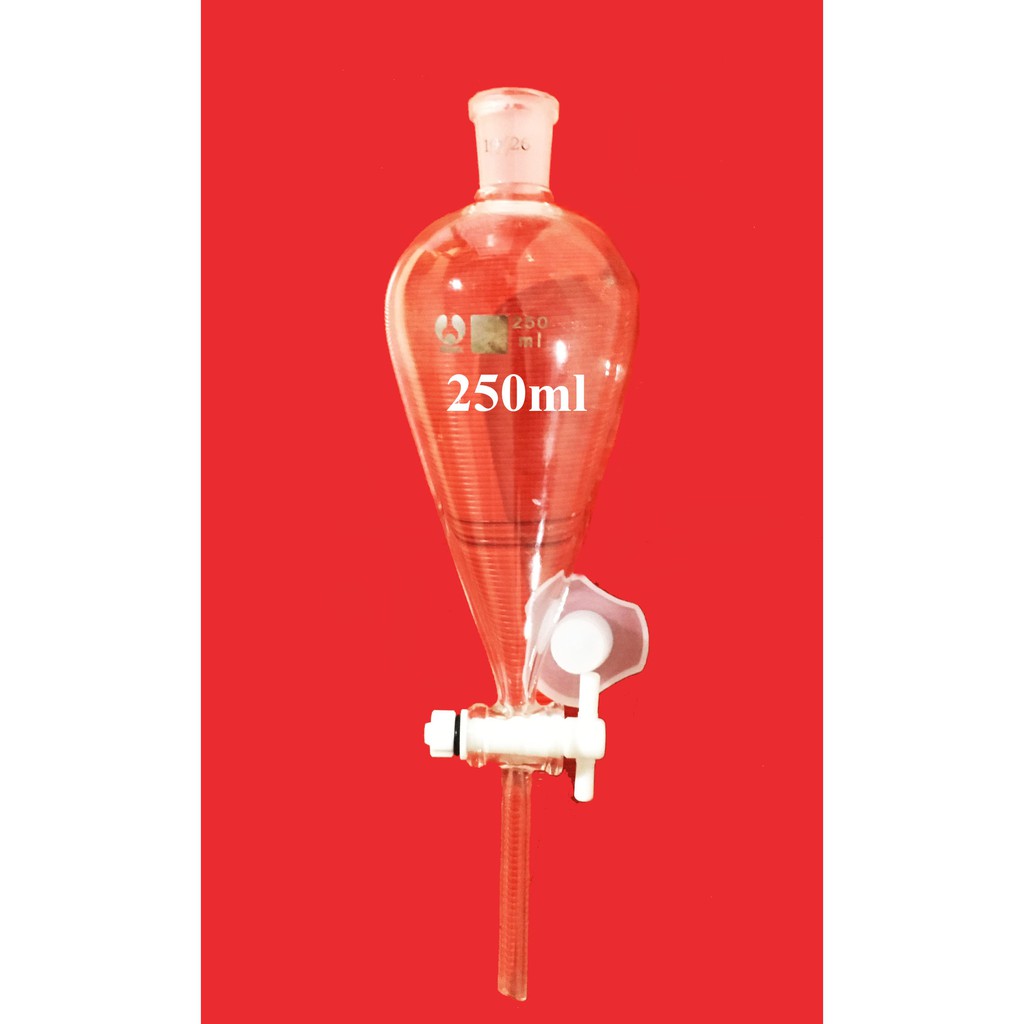 PHỄU CHIẾT QUẢ LÊ, KHÓA NHỰA, 60ml. 125ml. 250ml, 500ml, 1000ml  - DỤNG CỤ THÍ NGHIỆM