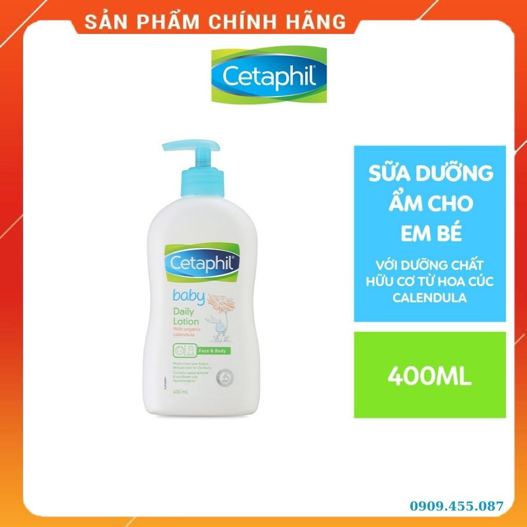 ⚡Hàng Chính Hãng ⚡ Sữa dưỡng ẩm da trẻ em Cetaphil Baby Daily Lotion With Organic calendula 400ML tinh chất hoa cúc.