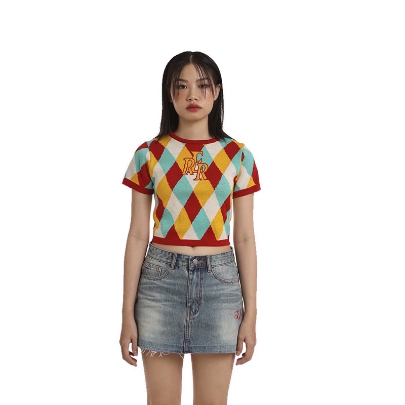 Váy ERRORIST pettite jeans lưng thấp thêu logo