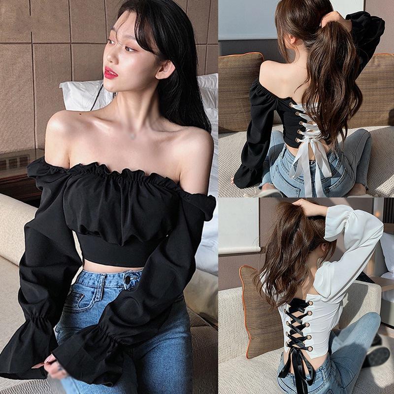 Áo croptop tay dài đan dây lưng quyến rũ | BigBuy360 - bigbuy360.vn