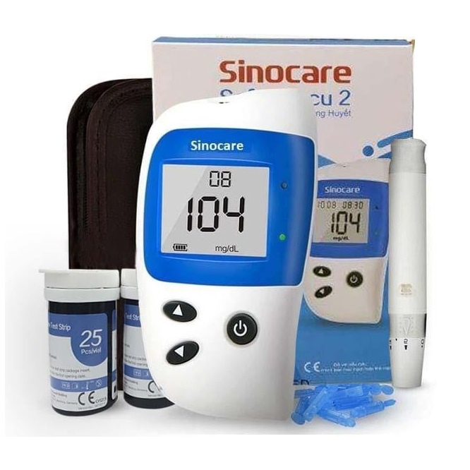 Máy Đo Đường Huyết Safe Accu 2 Chính Hãng Sinocare Tặng Kèm 50 Que Và 50 Kim