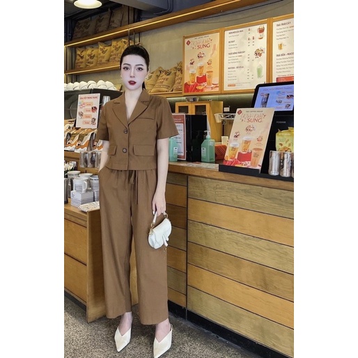 SET BỘ VEST CROPTOP NÂU TÂY CÔNG SỞ CAO CẤP YN023