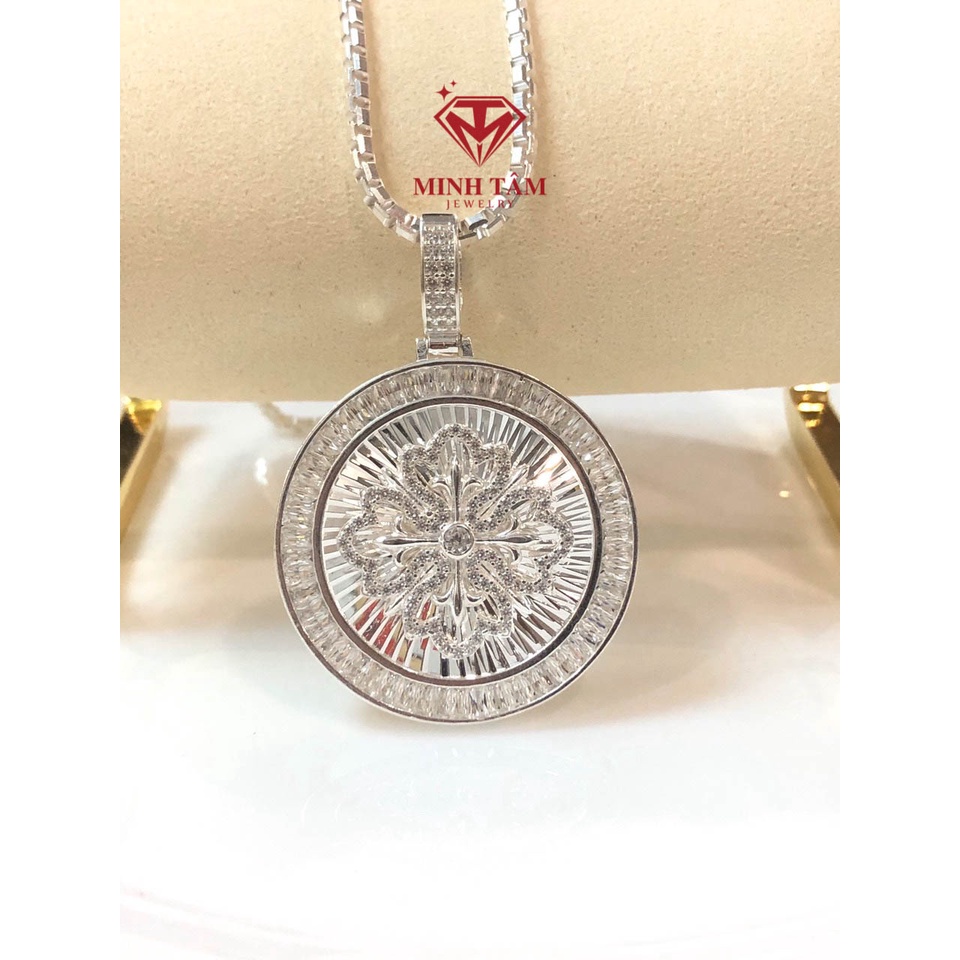 Mặt dây chuyền bạc nam hình tròn in hình khiên bạc ta, Bộ dây chuyền bạc nam hình tròn gắn đá-Minh Tâm Jewelry