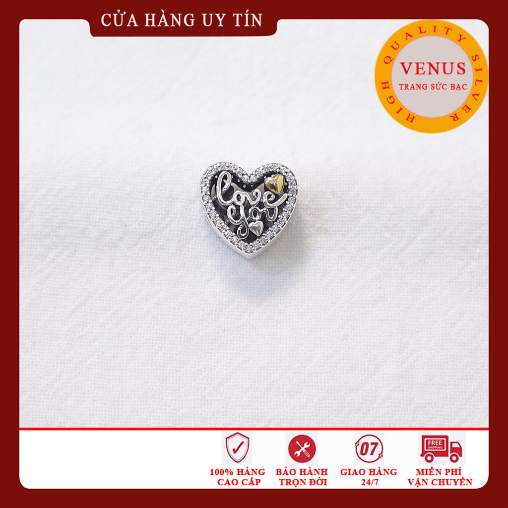 Charm trái tim tình yêu mặt chữ Love you- Trang sức bạc Venus