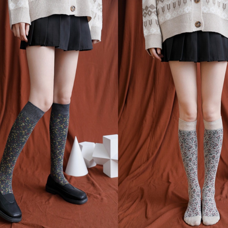 Tất Cotton Dài Qua Gối In Họa Tiết Hoa Nhỏ Phong Cách Harajuku Nhật Bản Cổ Điển Thời Trang Mùa Thu Cho Nữ