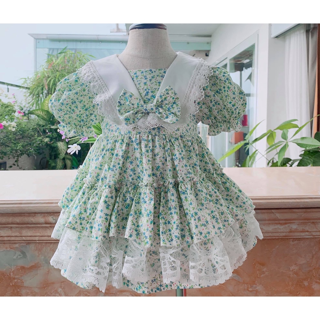 Váy cho bé gái Mykids Đầm Lolita công chúa tặng kèm turban xanh cốm cho bé hàng thiết kế cao cấp 1 2 3 4 5 6 7 8 tuổi