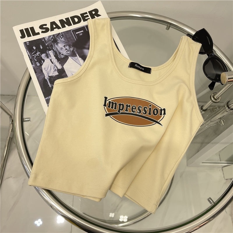 Áo Không Tay Cổ Chữ U Họa Tiết Chữ Màu Sắc Tương Phản Thời Trang Mùa Hè Cho Nữ