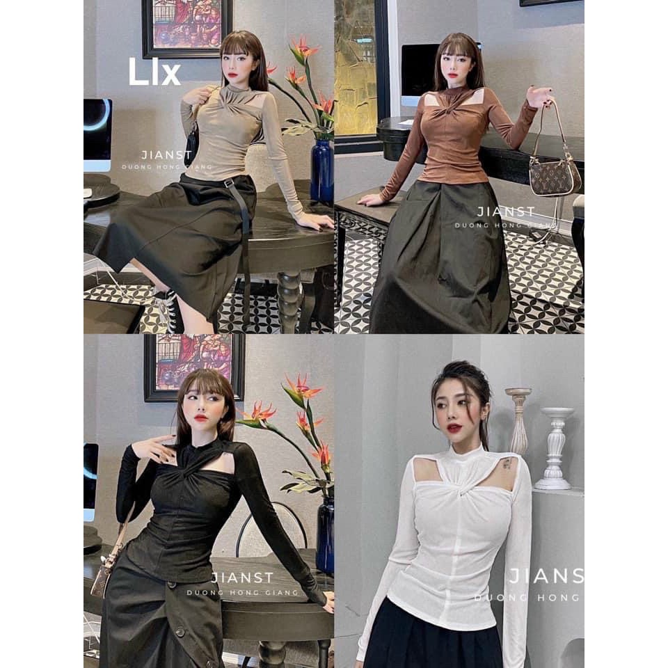 Áo Thun Khoét Vay Xoắn Ngực Body Tay Dài Dáng Ôm Ulzzang
