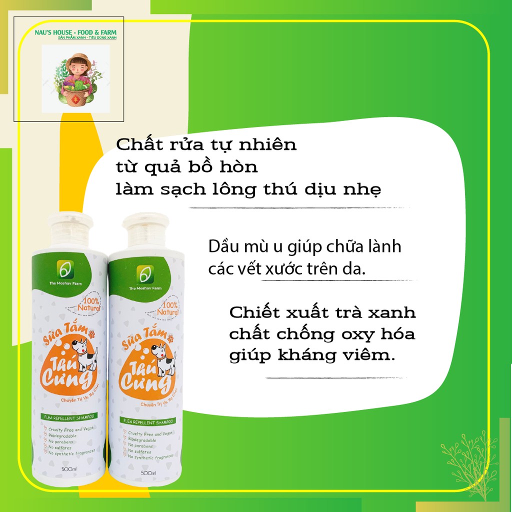 Sữa tắm chó mèo - Chiết xuất 100 tự nhiên - Diệt ve rận bò chét the Moshav Farm chai 500ml