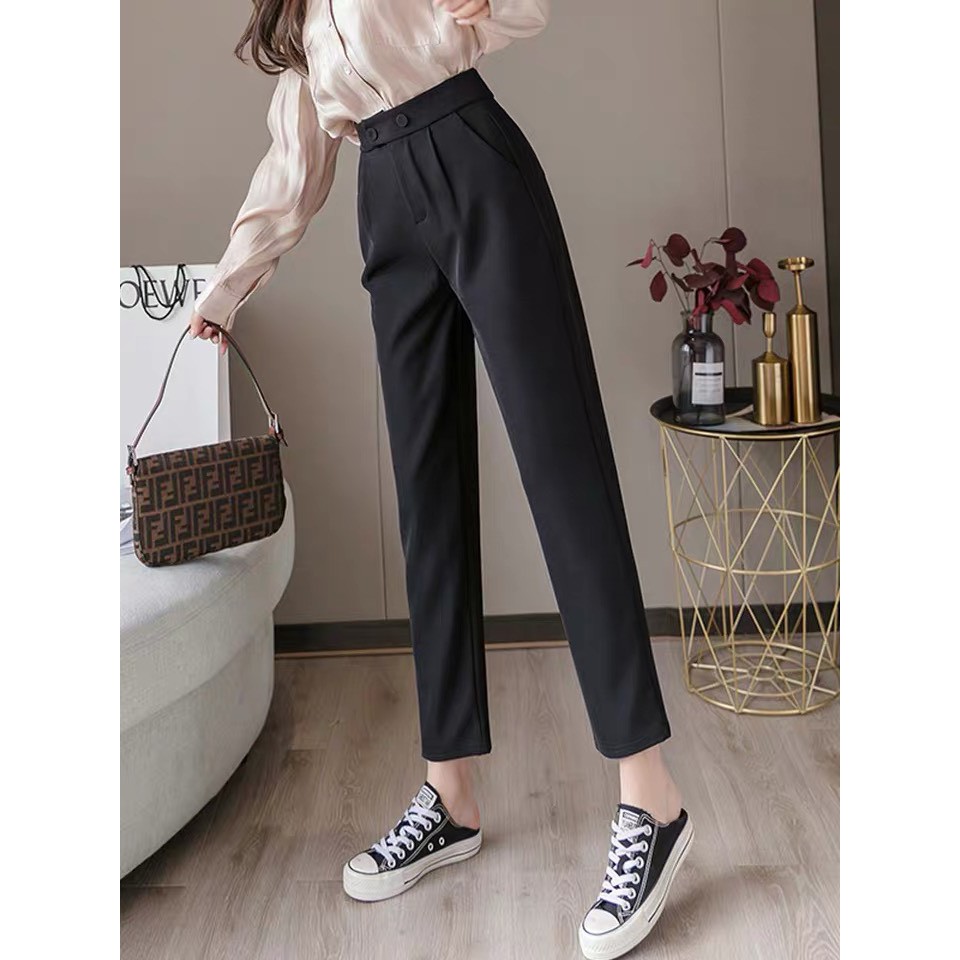 Quần tây nữ công sở cạp cao ống đứng - 2 cúc bấm lệch - chất tuyết mưa chuẩn form | BigBuy360 - bigbuy360.vn