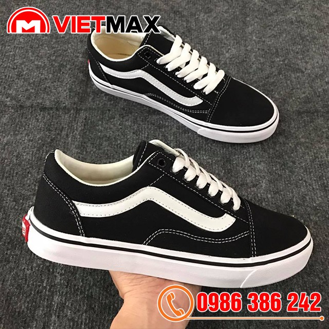 Giày Thể Thao Old Skool Đen Trắng Cổ Thấp (Da lộn + Vải)